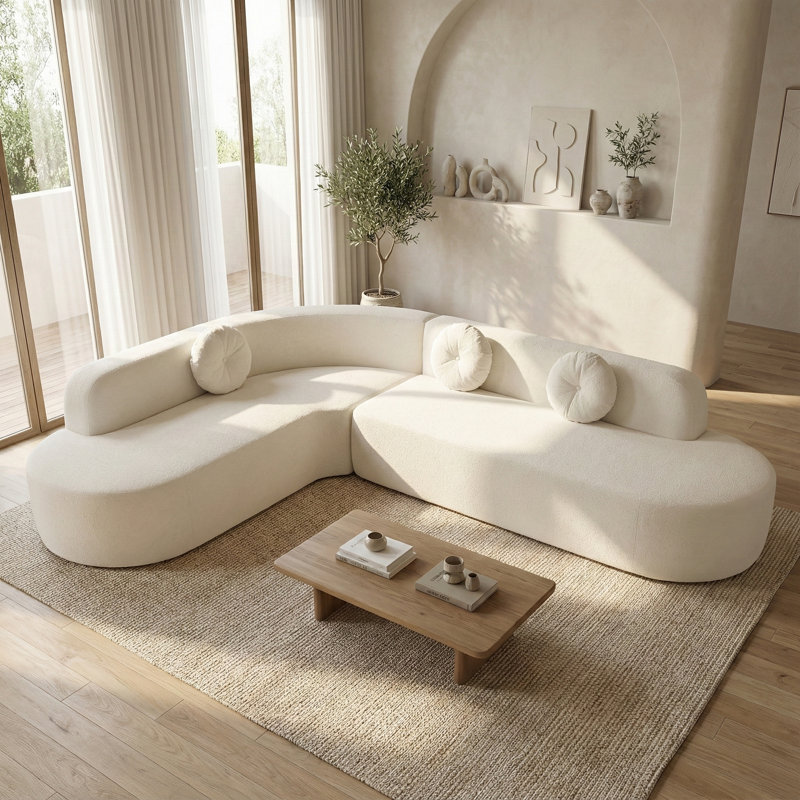 Canapé modulaire surdimensionné incurvé surdimensionné avec silhouette sculptée, Chenille beige