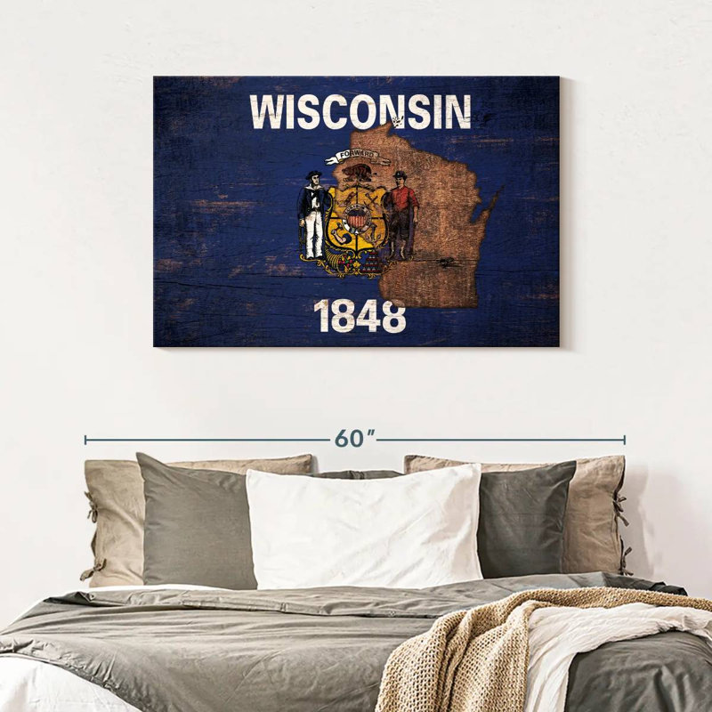Borges State Map Over Wisconsin Flag, 30" H x 45" W
