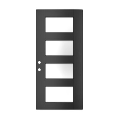 Black Fiberglass Entry Door Slab, 4-lite Frosted Glass, Prepped For Hardware，Right Hand 