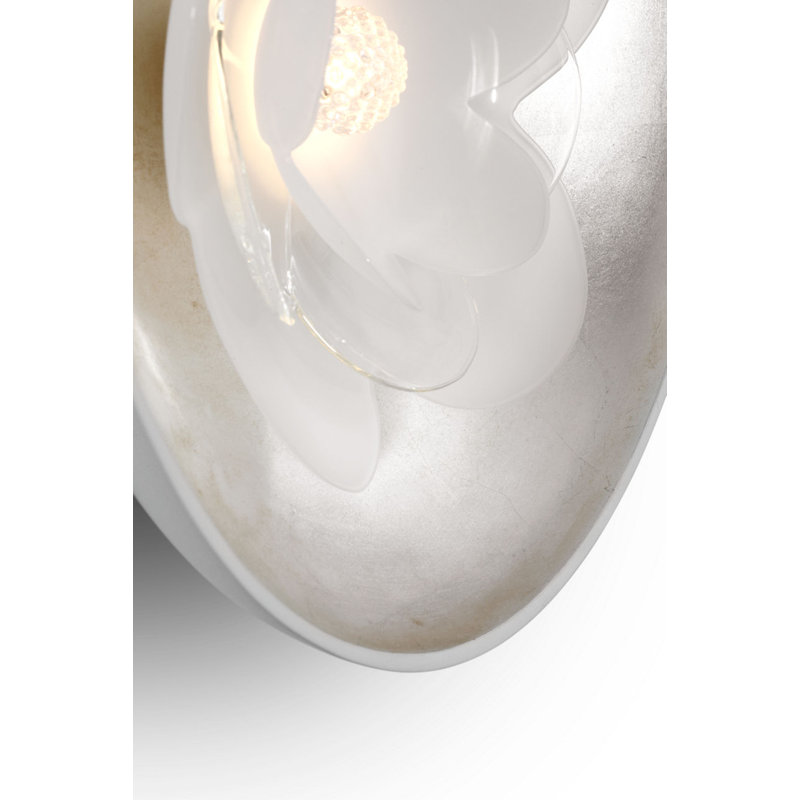Petaluma Reflector Sconce with Etched and Clear Glass Flower, Matte White and Burnished Silver Leaf, 13" H x 10.5" W x 3" D