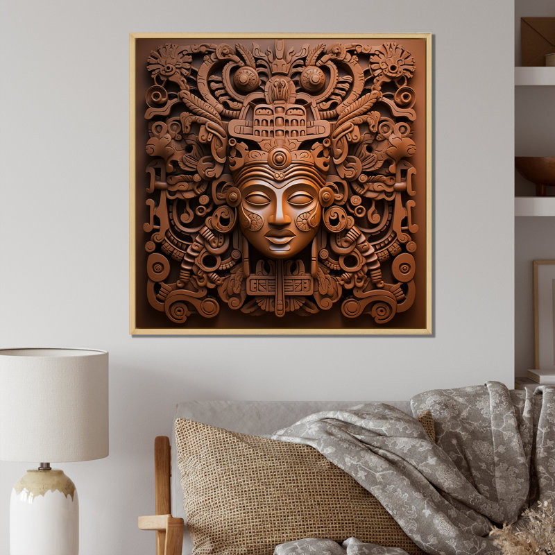 «Mesoamerican Terracotta Mask I», reproduction sur toile, Cadre naturel flottant, H 24 po x l 24 po x P 1 po