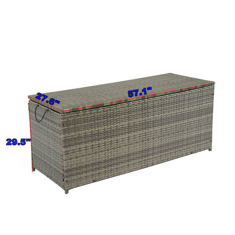 113 Gallon Wicker Patio Deck Boxes, 29.5" H x 57" W x 27.5" D, Grey