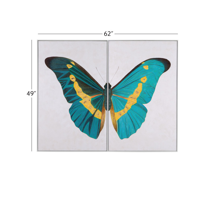 Blue and White Butterfly Wings Canvas Diptych Set
