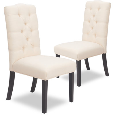 Tufted Upholstered Parsons Chair in Beige