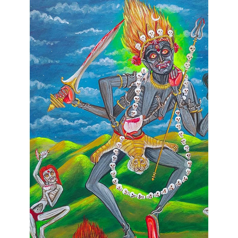 Chatundhuja, déesse Chamunda | Opaque sur papier | Par Siddhant Thapan