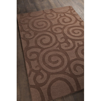 Worcester Authentic Hand-Tufted Handmade Brown Swirl/Spiral Design Modern High-Low Indoor Area Rug