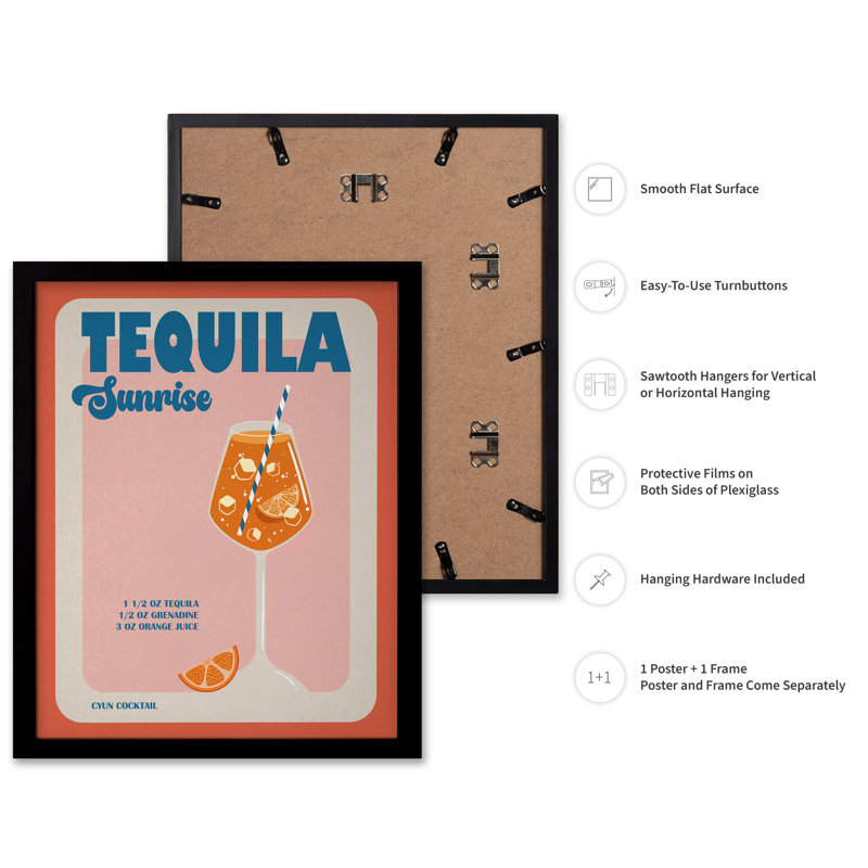 Recette Téquila Sunrise, Cadre noir, Affiche, H 18 po x l 24 po
