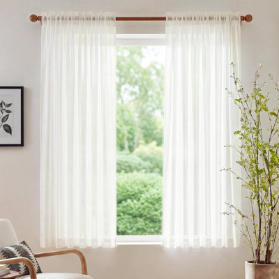 Modern Light Filtering Sheer Curtains for Bedroom, Rod Pocket Lightweight Drapes Voile Sheer Air & Breathable Window Treatments for Home Decor, Natural, W42 x L63, 2 Panels