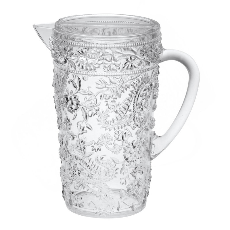 Pichet à eau 2,5 pintes avec couvercle, pichet en plastique incassable Paisley, pichet à boisson, pichet à jus sans BPA