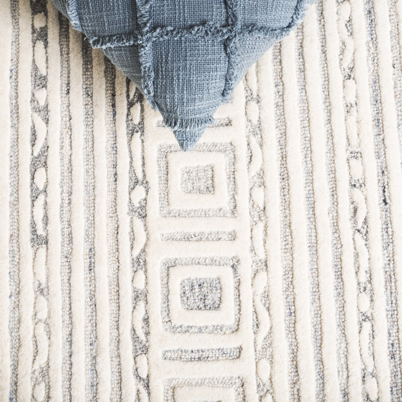 Willabella Ebony Hand Tufted Wool & Cotton Geometric Rug, Rectangle 5' x 8'