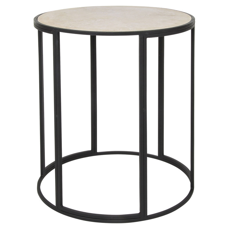 Paris Stone Frame End Table, Lite Travertine, Flat Black