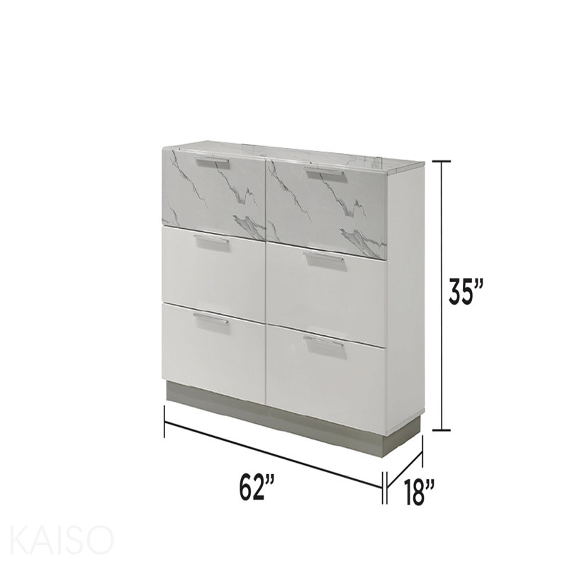 Commode blanche - Finition bicolore très brillante en marbre et laque avec six tiroirs spacieux, intérieurs doublés de velours