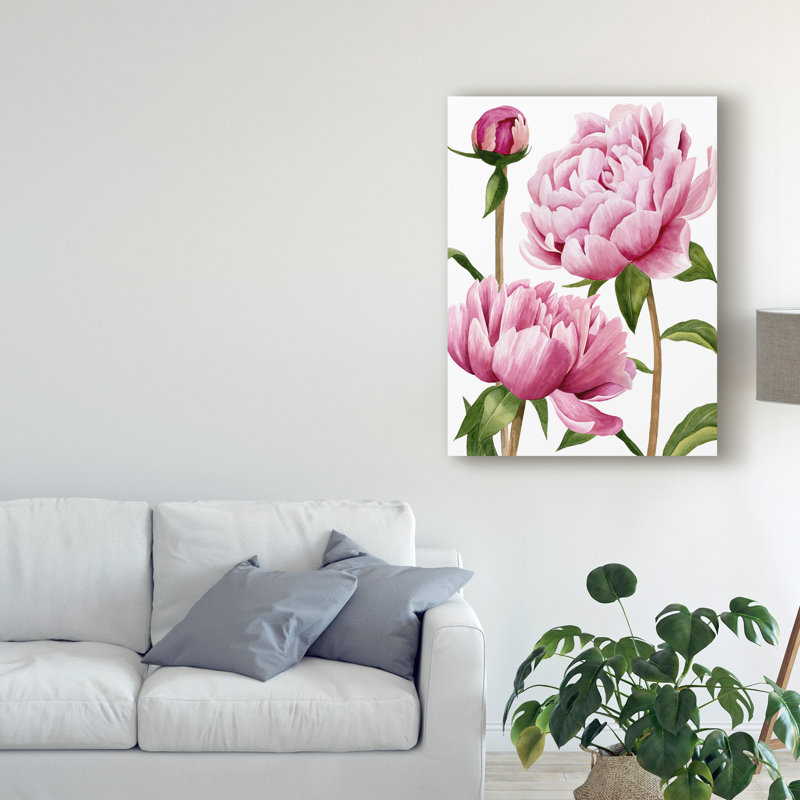 « winsome pivoines i », peinture sur toile tendue, H 47 po x l 35 po x P 2 po