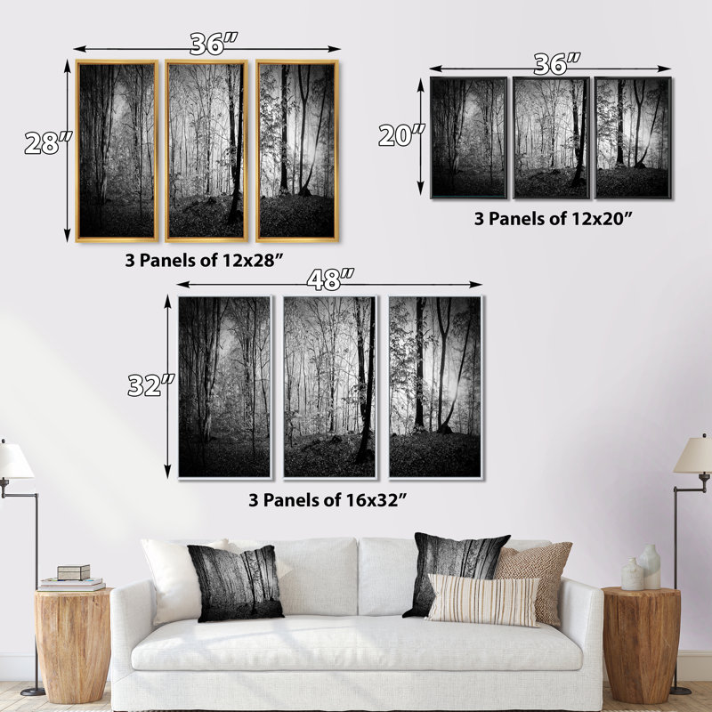 «Beautiful Forest Morning Panorama», ensemble de 3 toiles encadrées, Noir, H 20 po x l 36 po