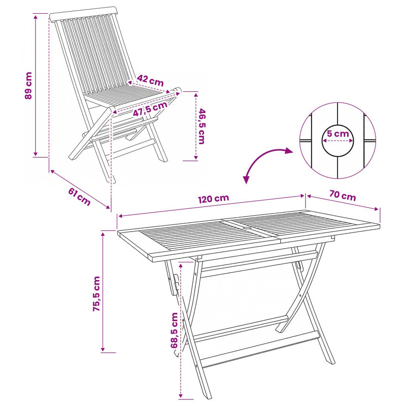 Solid Wood Patio Dining Set Table,, 6