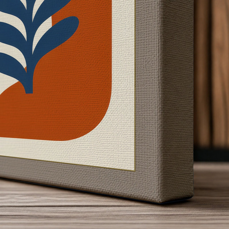 Geometric Leaf Grid Mid-Century - Wrapped Canvas, 18x12 - 45.7 x 30.5 cm, Taupe Border