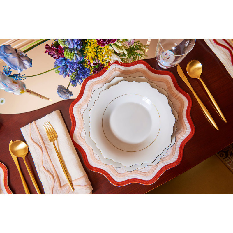 Colorblock Embroidered Linen Napkins, Pink