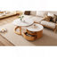Table basse gigogne ronde avec plateau en marbre blanc, rangement à 2 niveaux et 1 tiroir, naturel, 28,5 po
