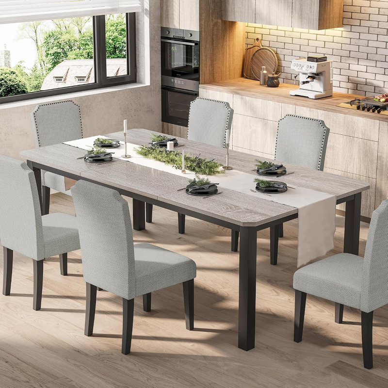 Ensemble de salle à manger 7 pièces 78,7 po avec 6 chaises rembourrées, 6 chaises