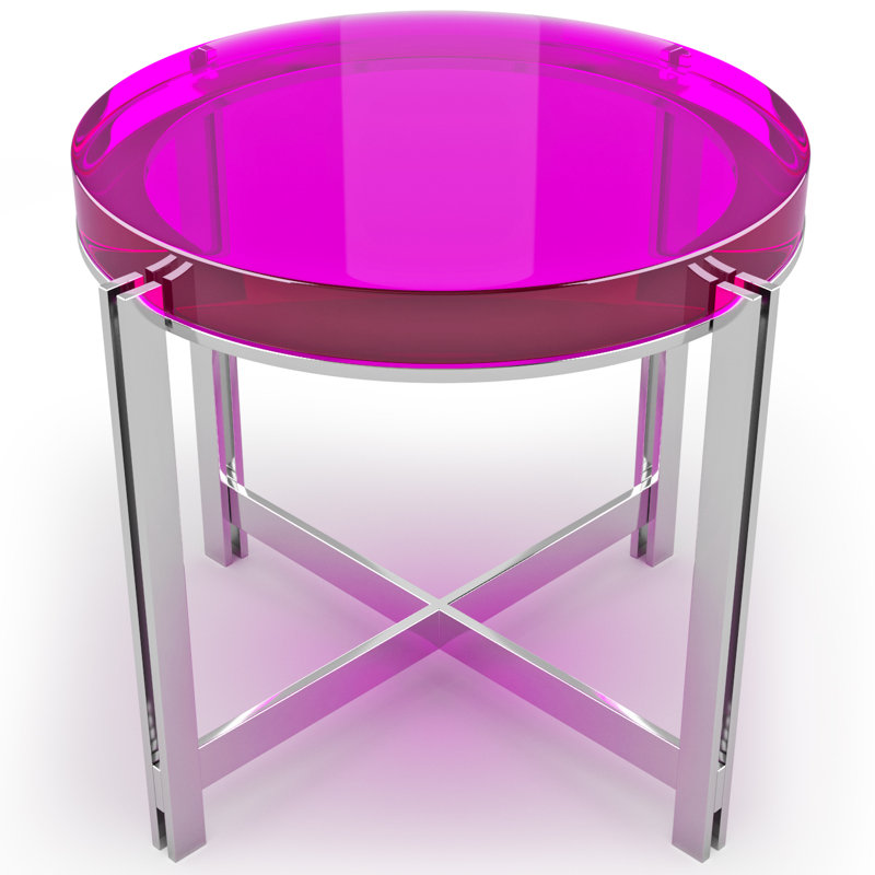 Table basse à pieds croisés, Magenta / chrome, H 17,7 po x L 35,5 po x l 35,5 po