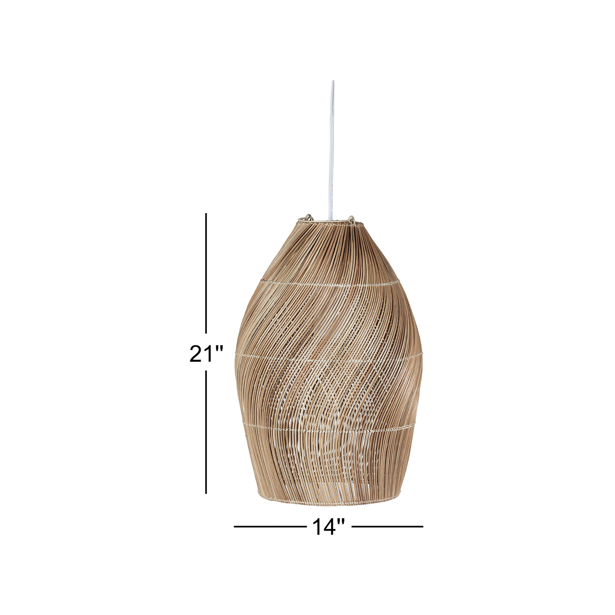 Single Light Textile Rattan Pendant, 21" H x 14" W x 14" D