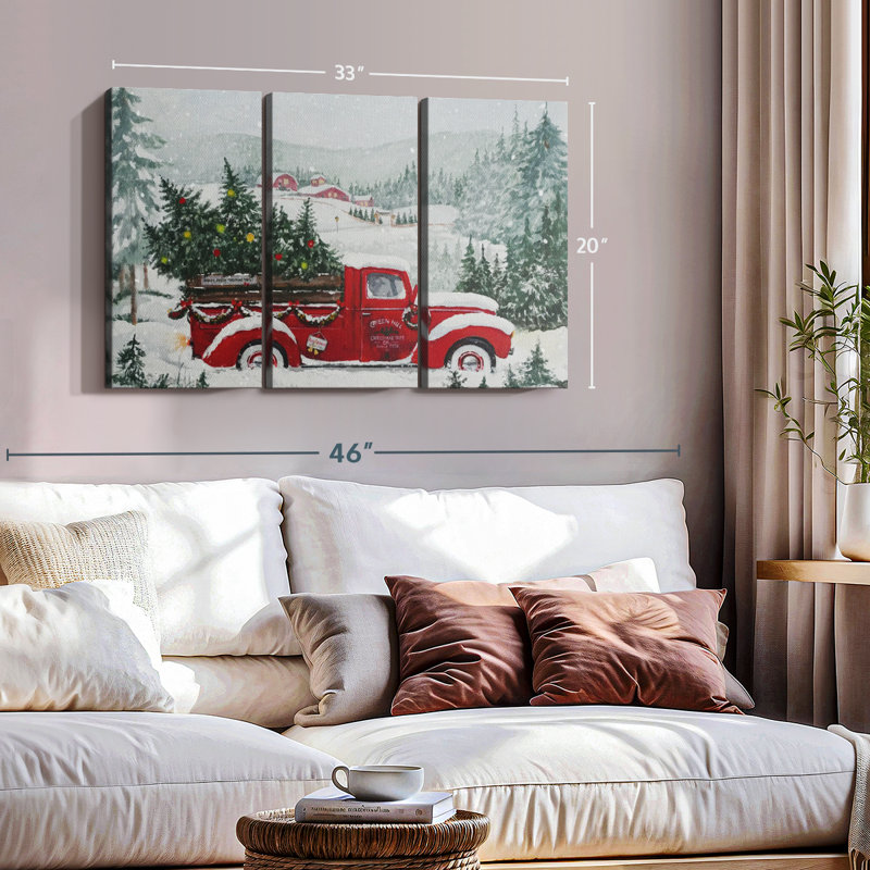 «Camion rouge de Noël», 3 pièces, H 20 po x l 33 po