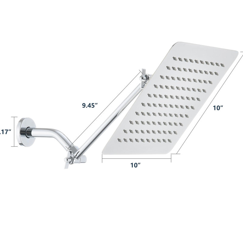 10" Square Showerhead - Stainless Steel, Hygienic Design Steel Rainfall Shower Head With Fine Spray, Silver