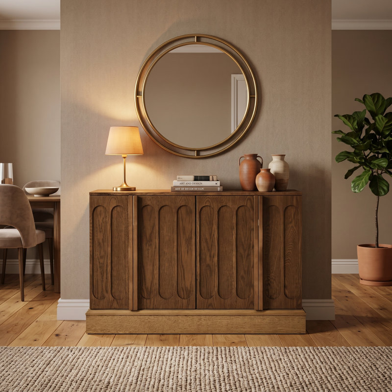 Buffet 44,8 po Mid-Century, Noyer + naturel