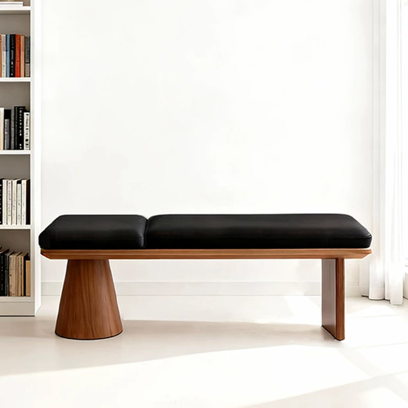 Banc rembourré en bois massif noir, H 17,72 po x l 47,24 po x P 13,78 po, Noir