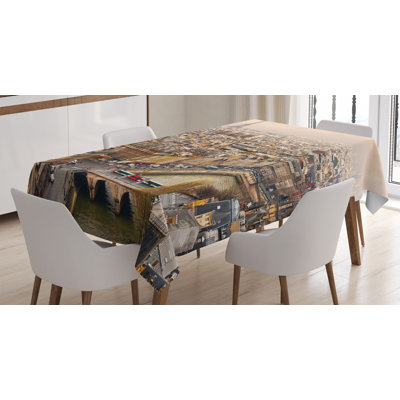 Ambesonne Eiffel Tower Tablecloth, Paris Streets Busy Day Buildings Bridge River City Horizon Photography Print, Rectangular Table Cover For Dining Room Kitchen Decor, 52" X 70", Beige