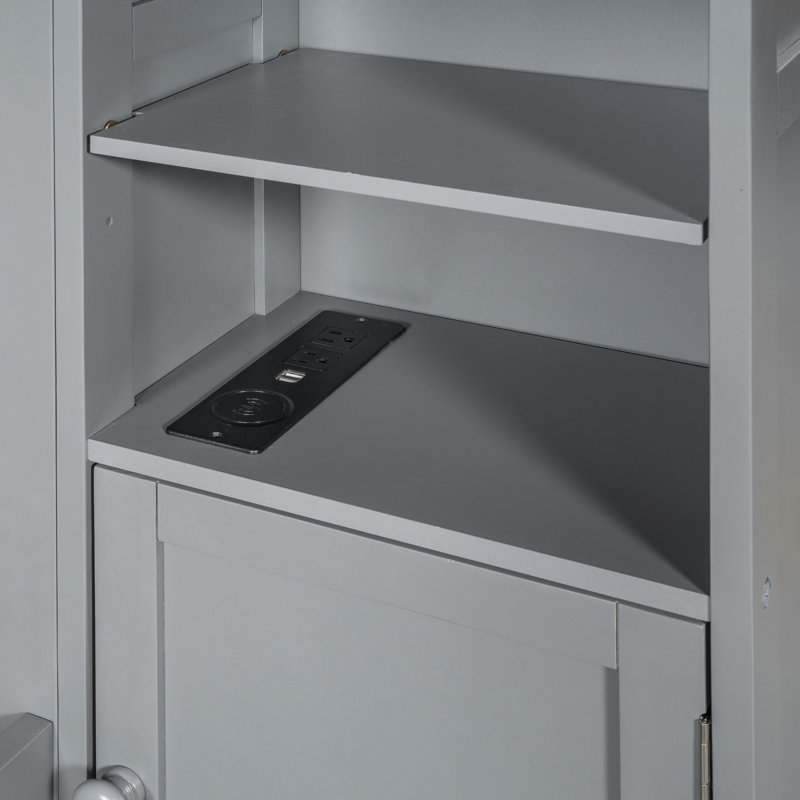 Impressive Grey Queen Bed With Integrated Storage Cabinet, Shelf And Sockets All-inclusive Socket Up -, Grey, Queen