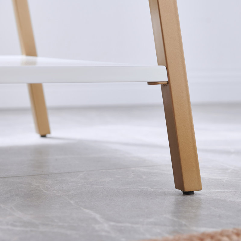 Table d'appoint étroite en bois manufacturé Empiria, Blanc, Or