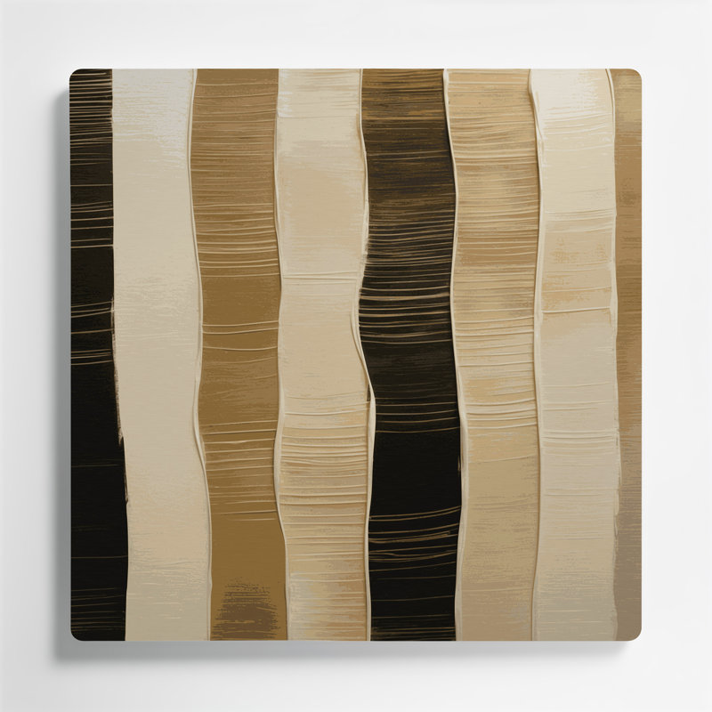 Art mural en métal rayé horizontal beige clair gris anthracite
