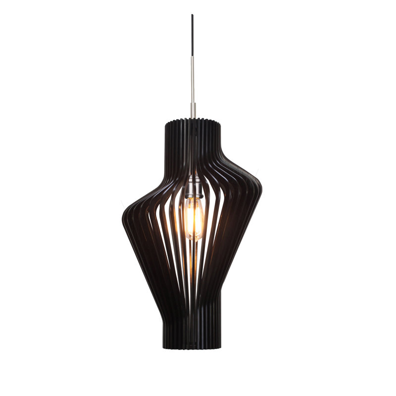 Luminaire suspendu géométrique 1 lumière Brogden, Wengé, Nickel, H 16,5 po x l 9,5 po x P 9,5 po