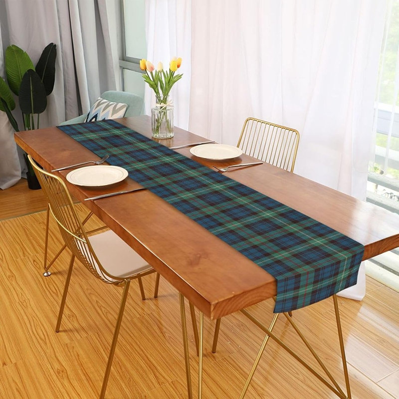 Chemin de table d'extérieur - bleu / noir - à motif, décor d'automne et de saison, pour chambre à coucher et table