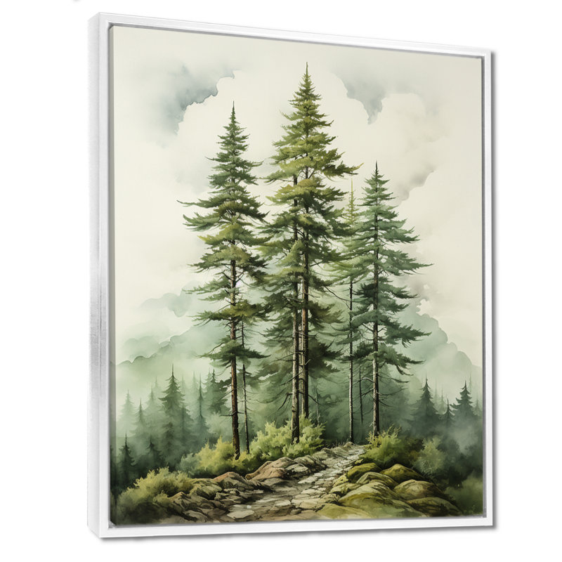 Vert arbre vert Eternal Guardians II - arbre pin, art mural encadré, H 20 po x l 12 po x P 1 po, Cadre flottant blanc