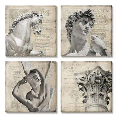 "Vintage Greek Sculptures over Antique European Texts" par Oliver Jeffries, ensemble de 4 reproductions d'impressions