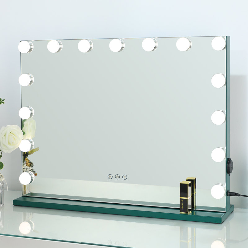 Miroir de maquillage avec éclairage tactile Kycia pour vestiaire et chambre à coucher, sur table ou mural, Vert foncé