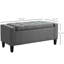 Banc de rangement pour le salon en lin gris, plateau relevable avec bouton, pratique comme repose-pieds, lit et nombreux espaces polyvalents