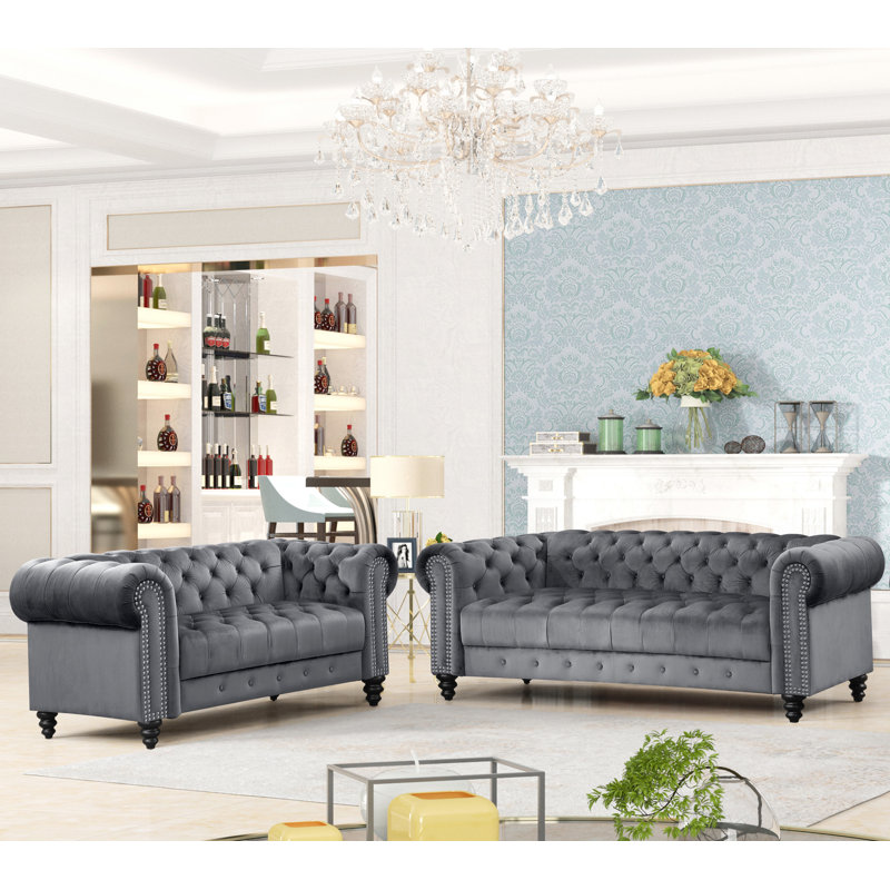Ensemble de salon en velours 2 pièces Kari, Velours gris