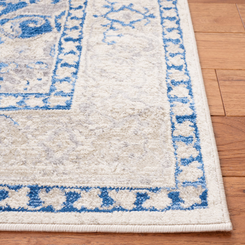 Tapis ivoire / bleu Aurich 851, Rond 6 pi 7 po