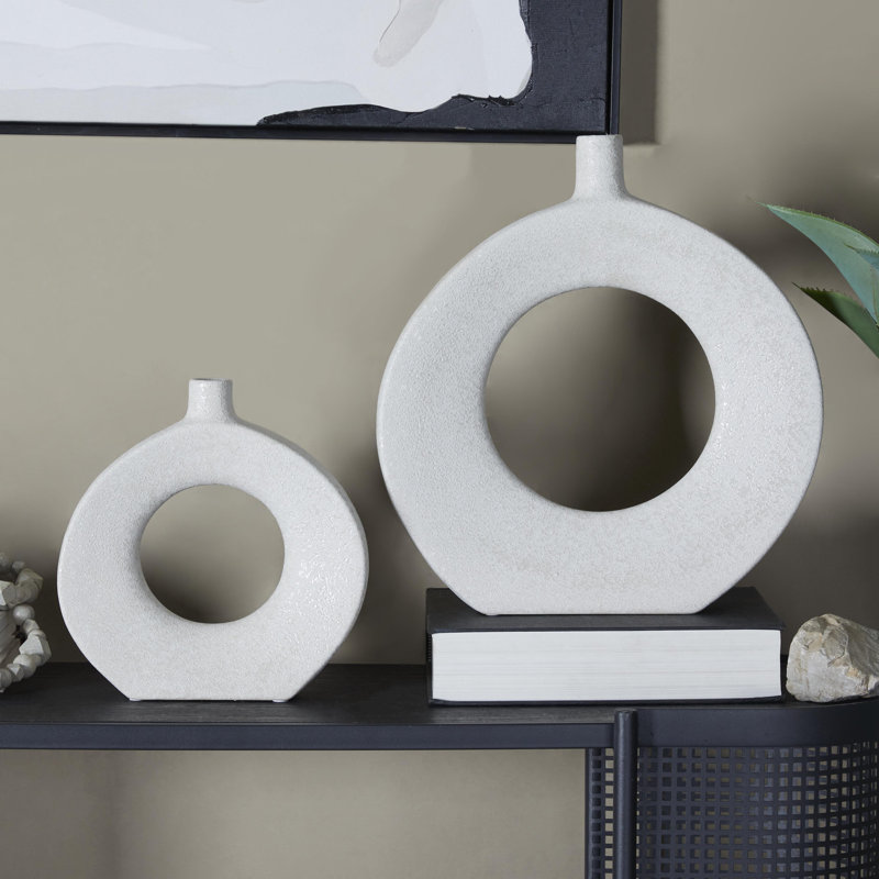 2 Piece Stoneware Table Vase Set, 15.5" H x 14.4" W x 3.2" D, White