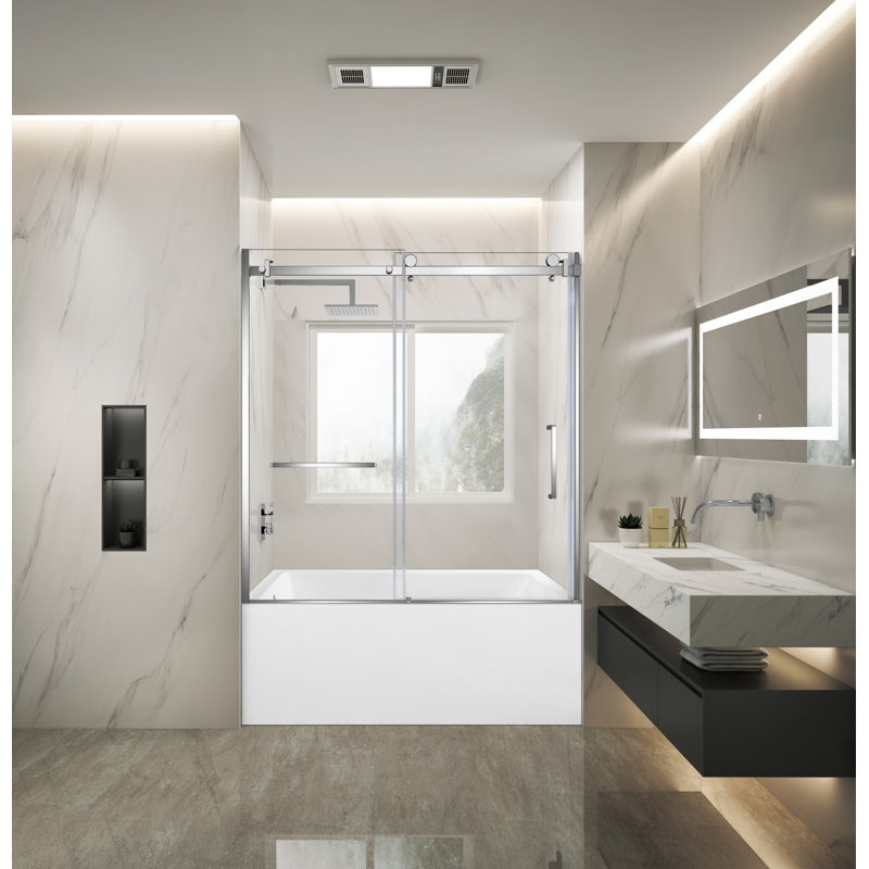 Kingston Brass 60-Inch Acrylic Rectangular 3-Wall Anti-Skid Alcove Tub With Tub Door, Hand Drain, Left, Polished Chrome