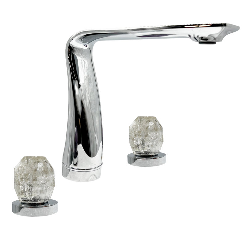 Rock Crystal Handles Widespread Modern Bathroom Faucet – Luxury 3-Hole Vanity Faucet with Handcrafted Crystal Handles
