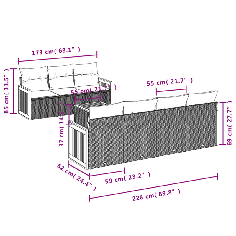  Ensemble de canapé de jardin avec accoudoirs réglables en rotin PE beige moyen