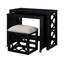 Bureau et tabouret 3 pièces, finition noire, bureau roulant avec 2 prises de recharge pour tabouret intérieur, noir, ports-117241217