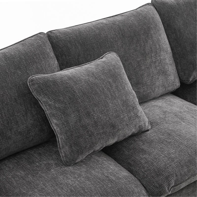 86*86" Modern L Shape Modular Sofa, Black Grey Chenille