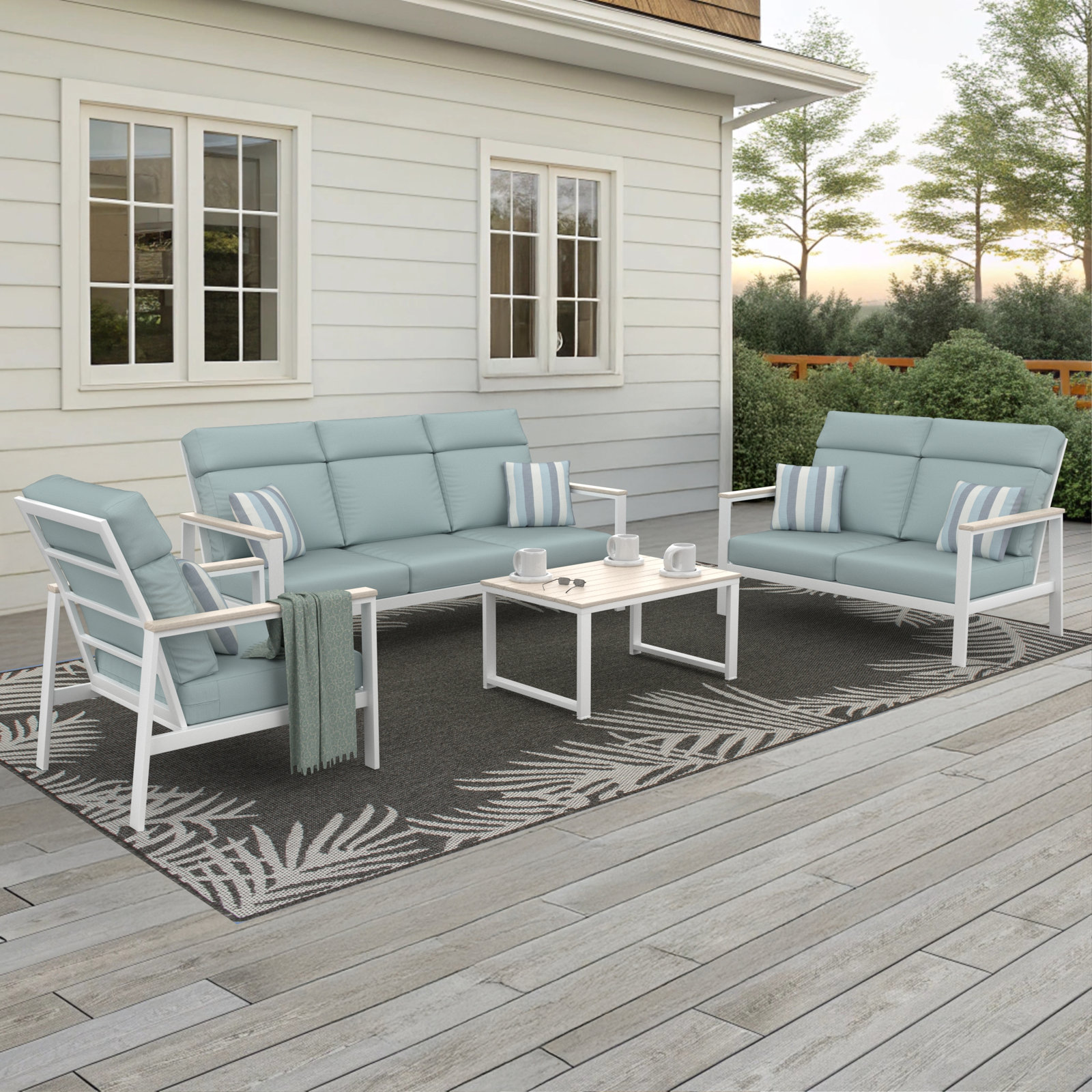 Townsend 6-Person Sunbrella® Patio Seating Group, Bliss Dew, White