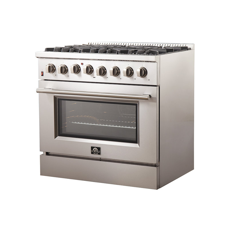 Cuisinière à double combustible en acier inoxydable de 36 pouces Galiano, 6 brûleurs, 5,36 pieds cubes Four à convection véritable