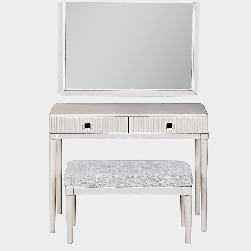 Bureau de coiffeuse moderne avec miroir, ensemble de table de maquillage pour adultes avec tabouret, bureau à domicile, 2 grands tiroirs, blanc